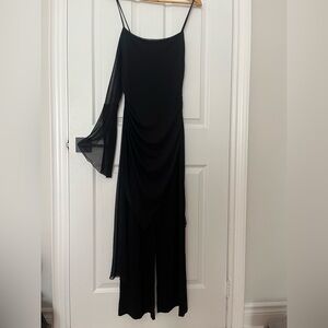 Black Vintage Sheer One-Shoulder Fancy Romper